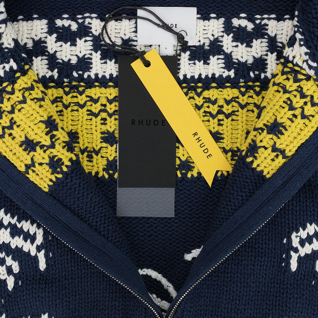 NAVY PALMA KNIT ZIP-UP SWEATER