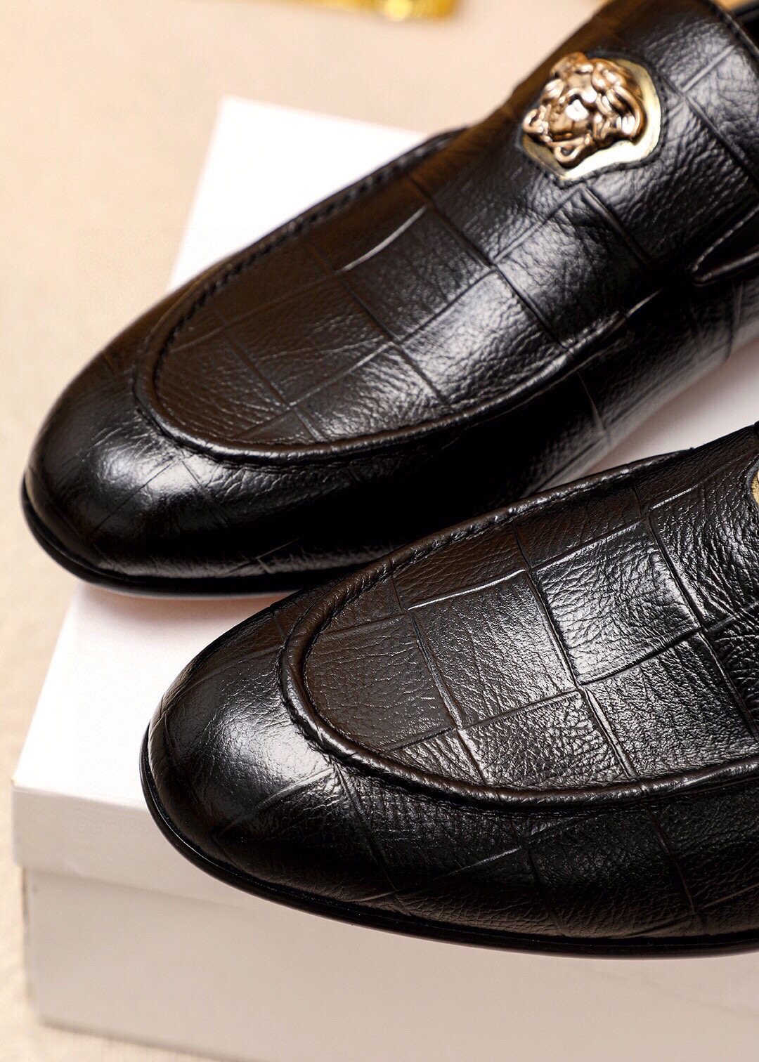 Versace Men's Black Embossed Hardware Loafers