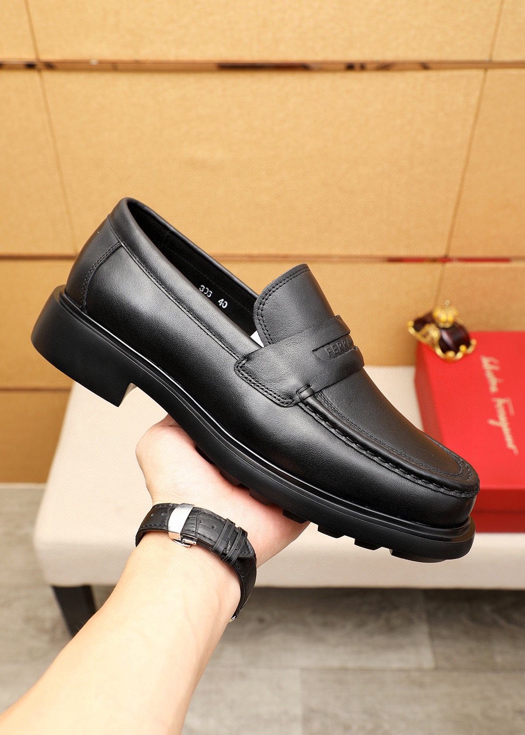 Ferragamo Men's Black Leather Loafers