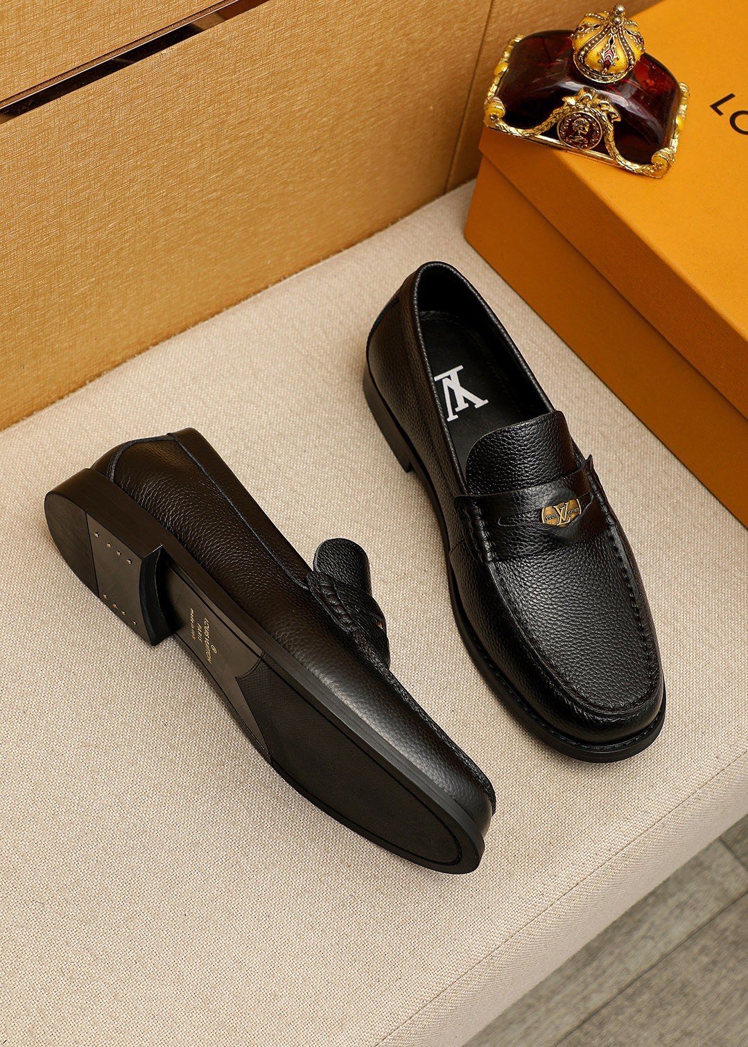 Louis Vuitton Black Leather Hardware Loafers