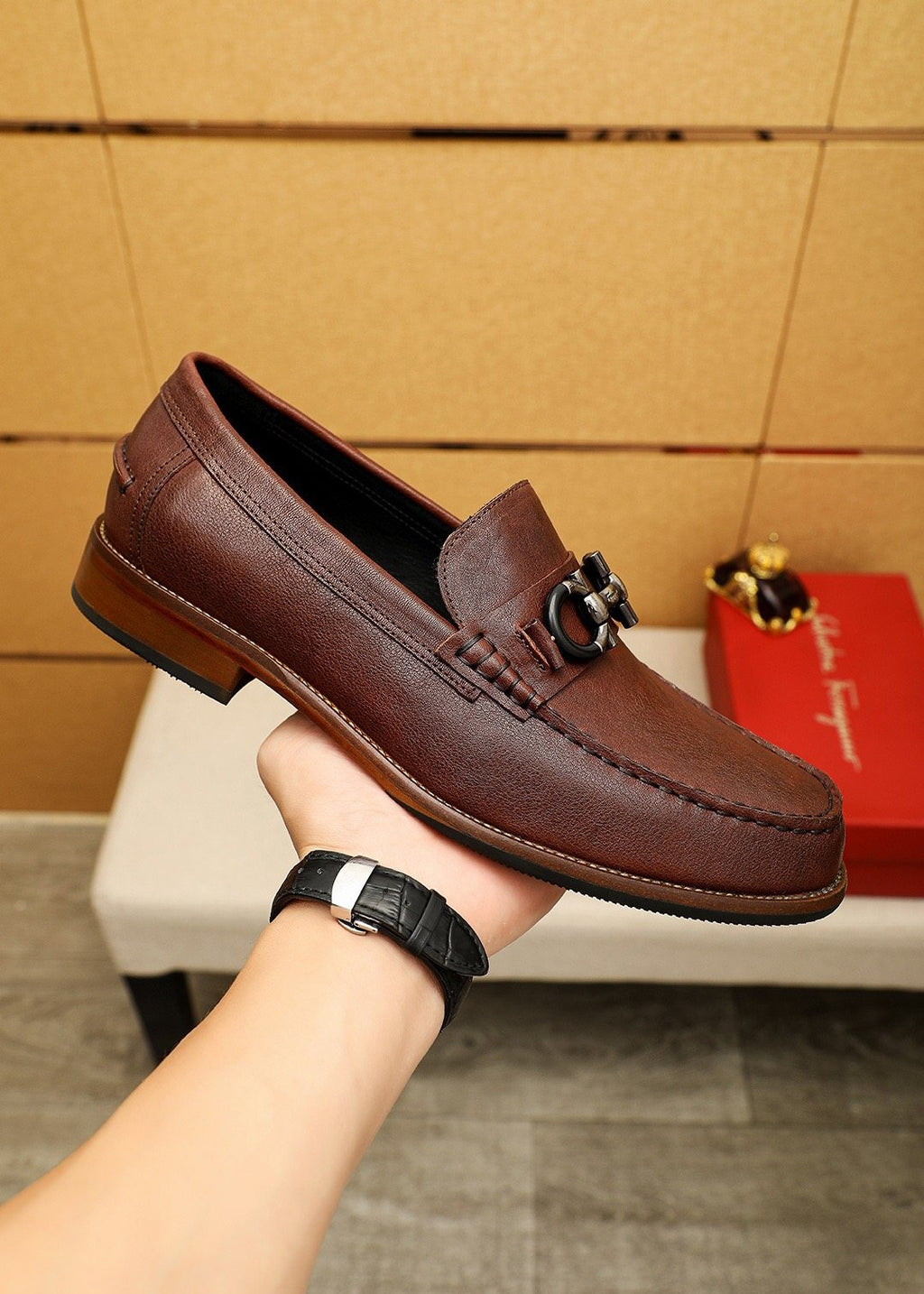 Salvatore Ferragamo Men's Leather Bit Loafers - Metal Bit Vamp Detail