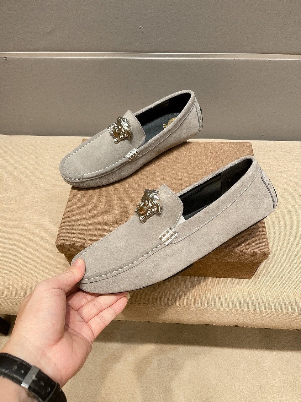 Men's Leather Loafers with Metal Medallion