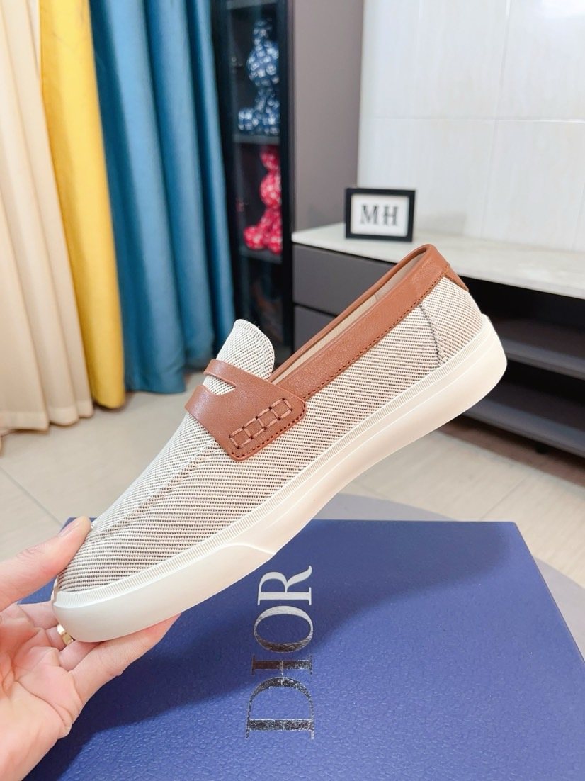 Dior Beige Contrast-Trim Loafers