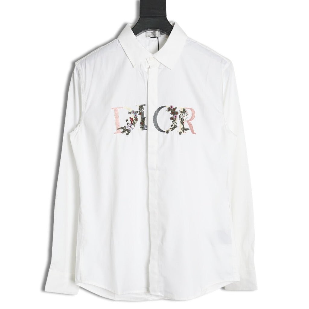 Dior Floral-Detail Logo Long-Sleeve Shirt - White